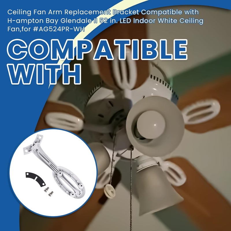 Ciuouient Ceiling Fan Arm Replacement Bracket Compatible with H-ampton Bay Glendale II 52 in. LED Indoor White Ceiling Fan AG524PR-WH,1Pc(White) - Image 2